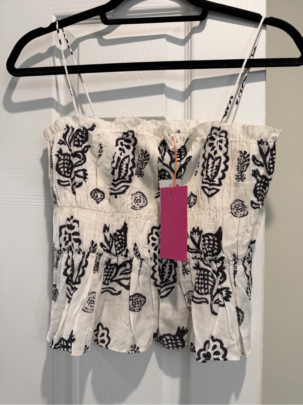 RHODE White Black Floral Smocked Cami